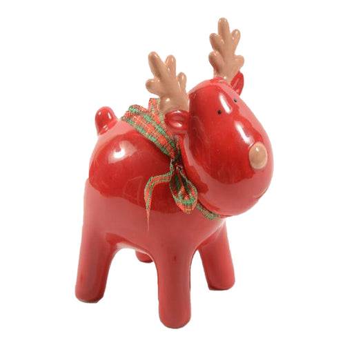 Renna natalizia in ceramica colore rosso decorazione natalizia h 18,5 cm