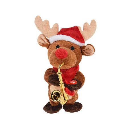 Peluche natalizio con trombetta, animazioni e suoni, decorazione per interno, con batteria, da 21 cm