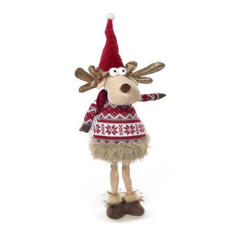 Peluche renna natalizia con cappello rosso decorazione per interno h 74 cm