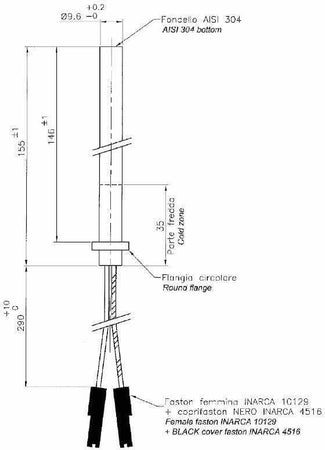 Resistenza Con Flangia, Diametro 9,5Mm, Lunghezza Totale 155Mm, 250Watt