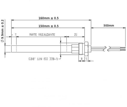 Resistenza Con Raccordo 3/8, Diametro 9,9Mm, Lunghezza 160Mm, 280Watt 14701007