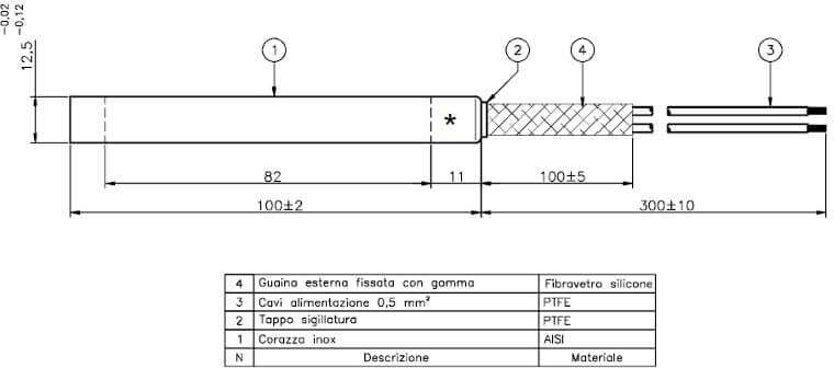 Resistenza Macchina da Caffe' 12,5mm, lunghezza totale 100mm, 700Watt.