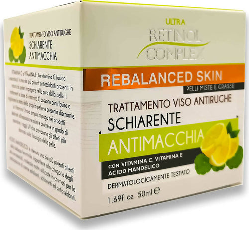 Retinol Complex Schiarente Antimacchia Antirughe Trattamento Viso Acido Mandelico Vitamina C Vitamina E Per Pelli Miste E Grasse Bellezza/Cura della pelle/Viso/Idratanti/Trattamenti giorno/Creme Profumeria Chèri - Locri, Commerciovirtuoso.it