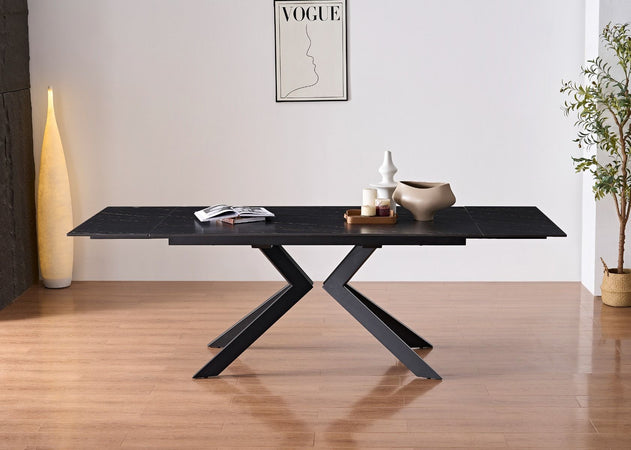 Tavolo "Pollux" con gambe in ferro e piano in pietra sinterizzata 160/240 x 110 x h 75 cm