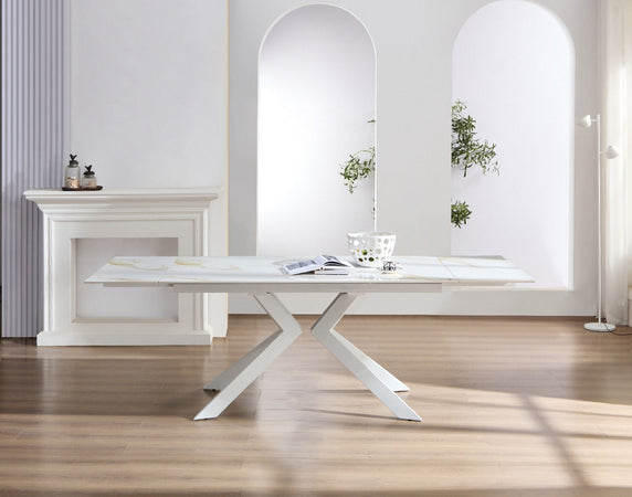 Tavolo "Pollux" con gambe in ferro e piano in pietra sinterizzata 160/240 x 110 x h 75 cm