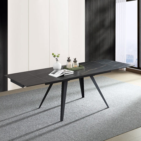 Tavolo "Arcturus" con gambe in ferro e piano in ceramica, design moderno, 160/240 x 110 x h 75 cm