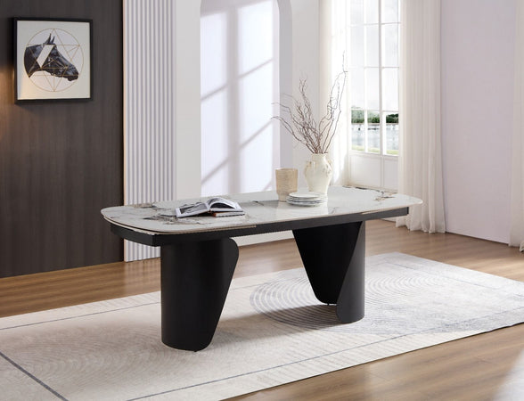 Tavolo "Vega" con piano in ceramica effetto marmo, design moderno, 200/300 x 100 x h 75 cm