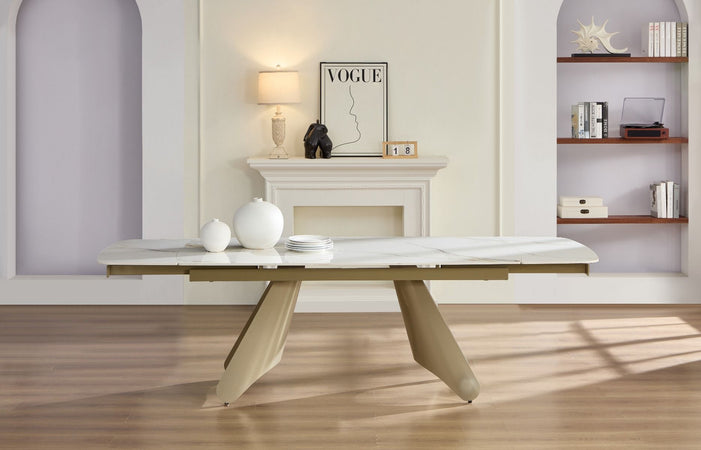 Tavolo "Altair" con gambe in ferro e piano in ceramica, design moderno, 180/260 x 110 x h 75 cm