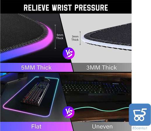 RGB Gaming Mousepad tappetino resistente all'acqua 80x30x0,5 cm 14 modalità led con hub 3 USB 1 USB type C