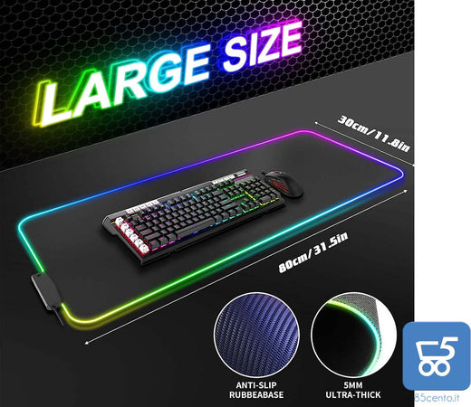 RGB Gaming Mousepad tappetino resistente all'acqua 80x30x0,5 cm 14 modalità led con hub 3 USB 1 USB type C