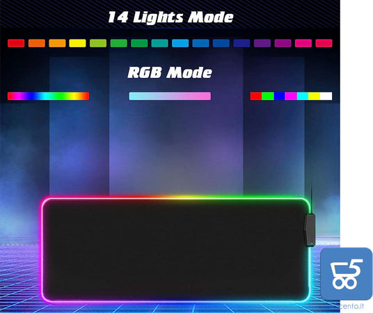 RGB Gaming Mousepad tappetino resistente all'acqua 80x30x0,5 cm 14 modalità led con hub 3 USB 1 USB type C
