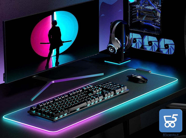 RGB Gaming Mousepad tappetino resistente all'acqua 80x30x0,5 cm 14 modalità led con hub 3 USB 1 USB type C