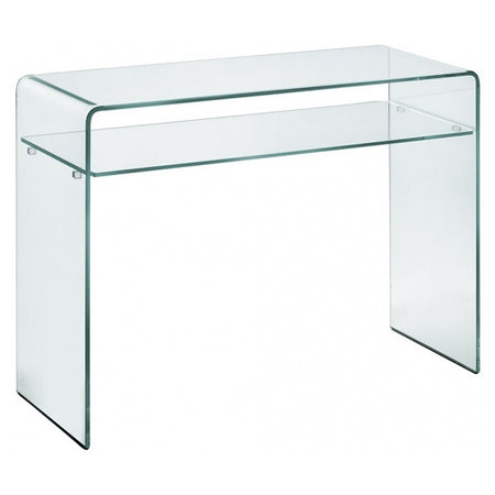 Consolle fissa, con ripiano, in vetro trasparente curvato, per arredamento interni