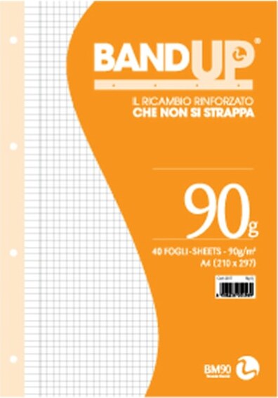 Ricambi BandUp forati rinforzati - A4 - quadretto 4mm con margine - 40 fogli - 90gr - BM Cancelleria e prodotti per ufficio/Scuola e materiale didattico/Materiale scolastico/Diari quaderni e block notes Eurocartuccia - Pavullo, Commerciovirtuoso.it