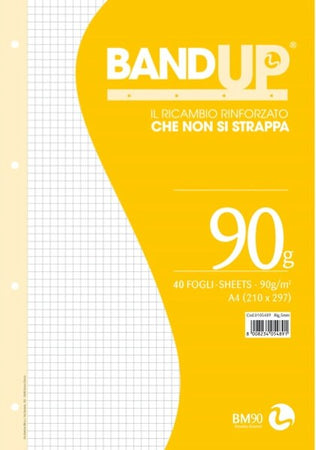 Ricambi BandUp forati rinforzati - A4 - quadretto 5mm - 40 fogli - 90gr - BM Cancelleria e prodotti per ufficio/Scuola e materiale didattico/Materiale scolastico/Diari quaderni e block notes Eurocartuccia - Pavullo, Commerciovirtuoso.it