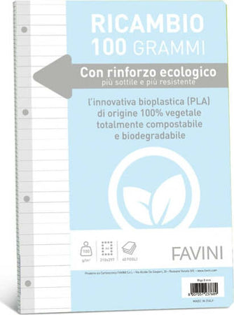 Ricambi c-rinforzo ecologico - A4 - 100 gr - 40 fg - 1 rigo - Favini Cancelleria e prodotti per ufficio/Scuola e materiale didattico/Materiale scolastico/Diari quaderni e block notes Eurocartuccia - Pavullo, Commerciovirtuoso.it