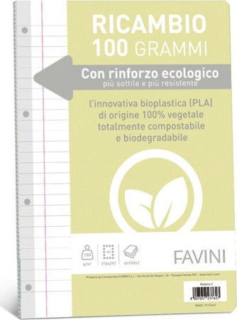 Ricambi c-rinforzo ecologico - A4 - 100gr - 40 fg - 1 rigo c-margine - Favini Cancelleria e prodotti per ufficio/Scuola e materiale didattico/Materiale scolastico/Diari quaderni e block notes Eurocartuccia - Pavullo, Commerciovirtuoso.it