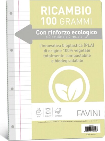 Ricambi c-rinforzo ecologico - A4 - 100gr - 40 fg - 1 rigo c-margine - Favini Cancelleria e prodotti per ufficio/Scuola e materiale didattico/Materiale scolastico/Diari quaderni e block notes Eurocartuccia - Pavullo, Commerciovirtuoso.it