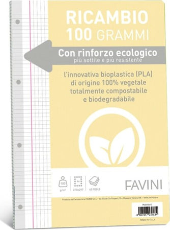 Ricambi c-rinforzo ecologico - A4 - 100gr - 40 fg - 5mm c-margine - Favini Cancelleria e prodotti per ufficio/Scuola e materiale didattico/Materiale scolastico/Diari quaderni e block notes Eurocartuccia - Pavullo, Commerciovirtuoso.it