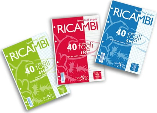 Ricambi forati Quaxima - A5 - 1 rigo - 80 gr - 40 fogli - Pigna Cancelleria e prodotti per ufficio/Scuola e materiale didattico/Materiale scolastico/Diari quaderni e block notes Eurocartuccia - Pavullo, Commerciovirtuoso.it