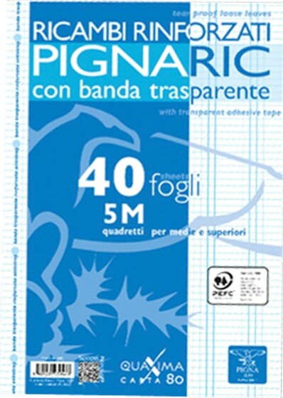 Ricambi forati rinforzati Pignaric - A4 - quadretto 5mm - 40 fogli - 80gr - Pigna Cancelleria e prodotti per ufficio/Scuola e materiale didattico/Materiale scolastico/Diari quaderni e block notes Eurocartuccia - Pavullo, Commerciovirtuoso.it