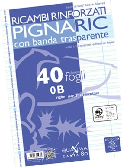 Ricambi forati rinforzati Pignaric - A4 - rigo di 3a - 40 fogli - 80gr - Pigna Cancelleria e prodotti per ufficio/Scuola e materiale didattico/Materiale scolastico/Diari quaderni e block notes Eurocartuccia - Pavullo, Commerciovirtuoso.it