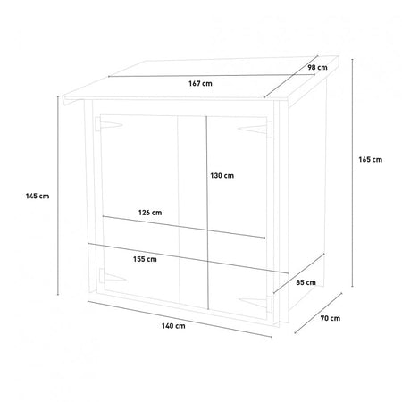 Casetta in legno addossata con doppia porta deposito da giardino "Made in Italy" 155 x 85 x h 165 cm
