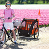 Rimorchio-Bici-Bambini-con-2-Posti,-2-Cinture-di-Sicurezza,-Telaio-in-Acciaio-e-Copertura-in-Tessuto-Oxford-Arancione-YB6440-008OGYB6