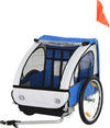 Rimorchio-Bici-Bambini-con-2-Posti,-2-Cinture-di-Sicurezza,-Telaio-in-Acciaio-e-Copertura-in-Tessuto-Oxford-Blu-RE7440-008BURE7