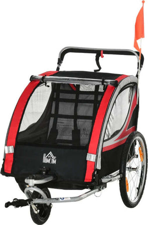 Rimorchio-Bici-per-Bambini-Passeggino,-Design-2-in-1-con-Freno,-Cintura-a-5-Punti-e-Tasche-Laterali,-Riflettori,-116-142Lx75Px101Acm,-Multicolore-TD7440-026RDTD7