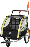 Rimorchio-Bici-per-Bambini-Passeggino,-Design-2-in-1-con-Freno,-Cintura-a-5-Punti-e-Tasche-Laterali,-Riflettori,-116-142Lx75Px101Acm,-Giallo-MG5440-026YLMG5