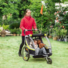 Rimorchio-Bici-per-Bambini-Passeggino,-Design-2-in-1-con-Freno,-Cintura-a-5-Punti-e-Tasche-Laterali,-Riflettori,-116-142Lx75Px101Acm,-Giallo-MG5440-026YLMG5