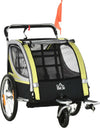 Rimorchio-Bici-per-Bambini-Passeggino,-Design-2-in-1-con-Freno,-Cintura-a-5-Punti-e-Tasche-Laterali,-Riflettori,-116-142Lx75Px101Acm,-Giallo-MG5440-026YLMG5