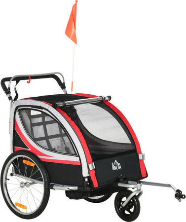 Rimorchio-Bici-per-Bambini-Passeggino,-Design-2-in-1-con-Freno,-Cintura-a-5-Punti-e-Tasche-Laterali,-Riflettori,-116-142Lx75Px101Acm,-Multicolore-TD7440-026RDTD7