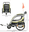 Rimorchio-Bici-per-Bambini-Passeggino,-Design-2-in-1-con-Freno,-Cintura-a-5-Punti-e-Tasche-Laterali,-Riflettori,-116-142Lx75Px101Acm,-Giallo-MG5440-026YLMG5