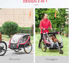 Rimorchio-Bici-per-Bambini-Passeggino,-Design-2-in-1-con-Freno,-Cintura-a-5-Punti-e-Tasche-Laterali,-Riflettori,-116-142Lx75Px101Acm,-Multicolore-TD7440-026RDTD7