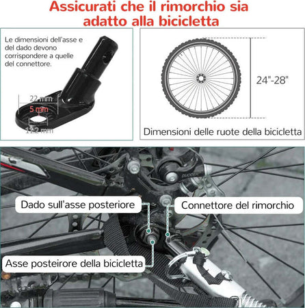 Rimorchio-Bici-per-Bambini-Passeggino,-Design-2-in-1-con-Freno,-Cintura-a-5-Punti-e-Tasche-Laterali,-Riflettori,-116-142Lx75Px101Acm,-Multicolore-TD7440-026RDTD7