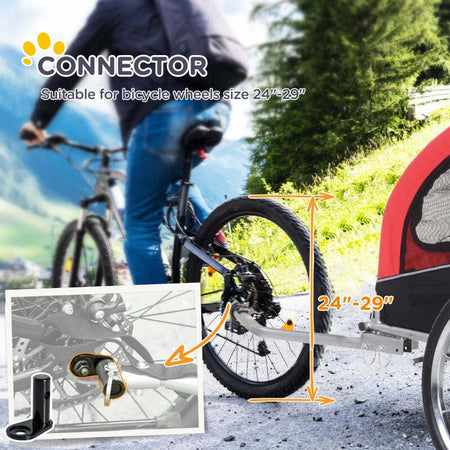 Rimorchio-Bici-per-Cani-Taglia-Media-a-2-Ingressi-con-Finestrelle-e-Tettuccio-Apribile,-126-155x83x108-cm,-Rosso-GB65663-1289GB6