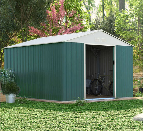 Ripostiglio in metallo verde e Beige deposito da giardino e veranda capanno per attrezzi Giardino e giardinaggio/Organizzazione esterni e alloggiamento/Capanni La Zappa - Altamura, Commerciovirtuoso.it