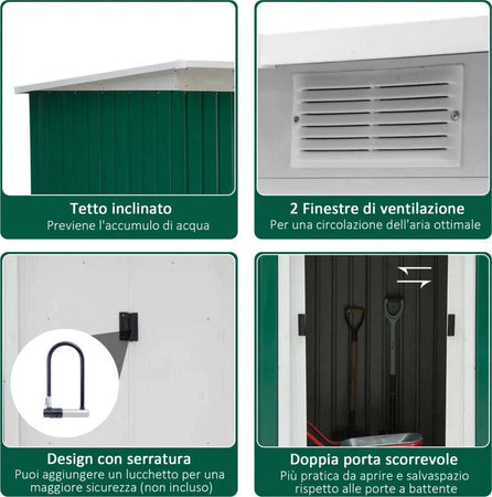 Ripostiglio in metallo verde e Beige deposito da giardino e veranda capanno per attrezzi Giardino e giardinaggio/Organizzazione esterni e alloggiamento/Capanni La Zappa - Altamura, Commerciovirtuoso.it