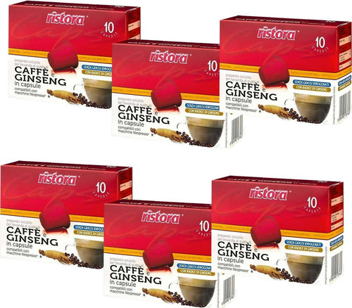 Ristora Caffè E Ginseng 60x Capsule Caffè Ginseng Compatibili Nespresso 6 Confezioni Da 10 Pz. Alimentari e cura della casa/Caffè tè e bevande/Caffè/Cialde e capsule di caffè Franco Pausa Caffè - Albano Laziale, Commerciovirtuoso.it