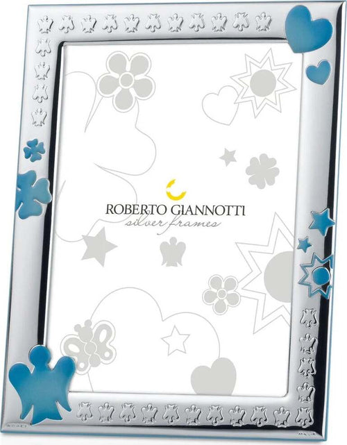 ROBERTO-GIANNOTTI---CORNICE-IN-ARGENTO-CON-ANGELO,-QUADRIFOGLIO,-CUORE,-STELLA-E-SOLE-IN-AZZURRO
