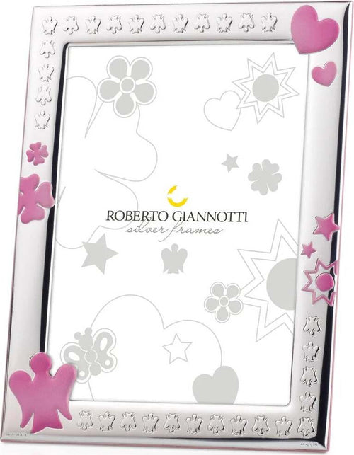 ROBERTO-GIANNOTTI---CORNICE-IN-ARGENTO-CON-ANGELO,-QUADRIFOGLIO,-CUORE,-STELLA-E-SOLE-IN-ROSA