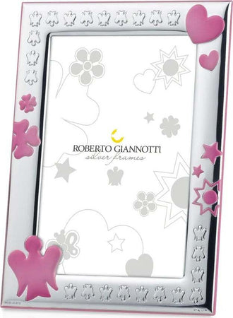 ROBERTO-GIANNOTTI---CORNICE-IN-ARGENTO-CON-ANGELO,-QUADRIFOGLIO,-CUORE,-STELLA-E-SOLE-IN-ROSA
