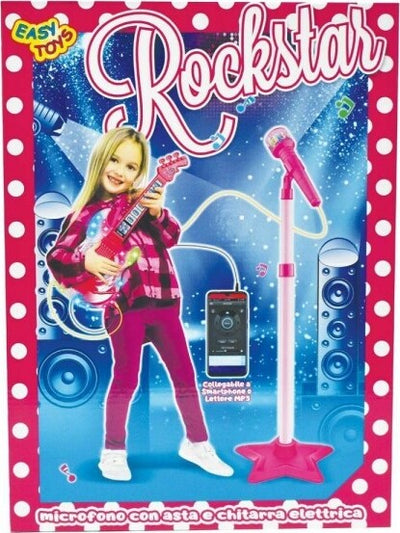 Rockstar-Chitarra-Elettrica-Con-Microfono-E-Asta-Giocattolo-Gioco-Bambini