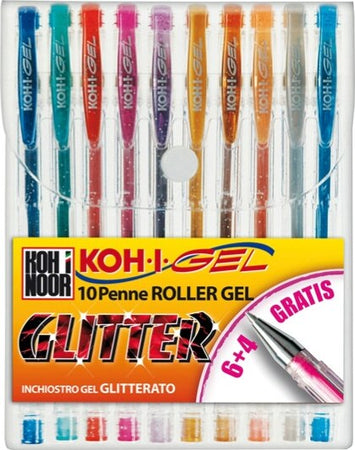Roller gel colorati - colori glitter - Koh I Noor - astuccio 10 roller Cancelleria e prodotti per ufficio/Penne matite scrittura e correzione/Penne e ricariche/Penne roller a inchiostro gel Eurocartuccia - Pavullo, Commerciovirtuoso.it