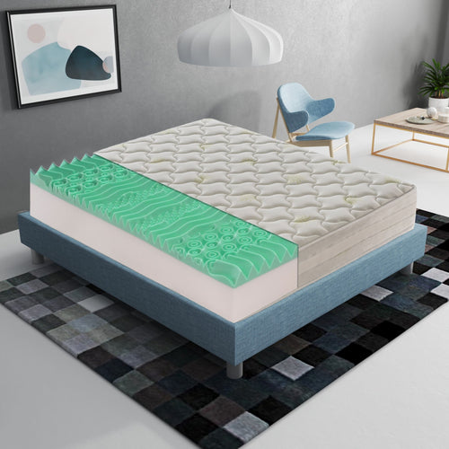 Materasso in Memory Foam - Alto 25 cm - 5 cm memory foam - Rivestimento Aloe Gel rinfrescante - Ortopedico