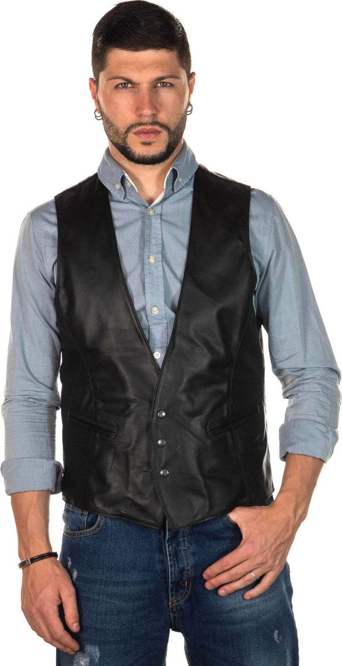 Ron---Gilet-Uomo-Nero-in-vera-Pelle