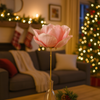 Camelia decorativa con stelo dorato in poliestere per decorazioni natalizie