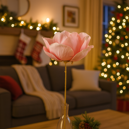 Camelia decorativa con stelo dorato in poliestere per decorazioni natalizie